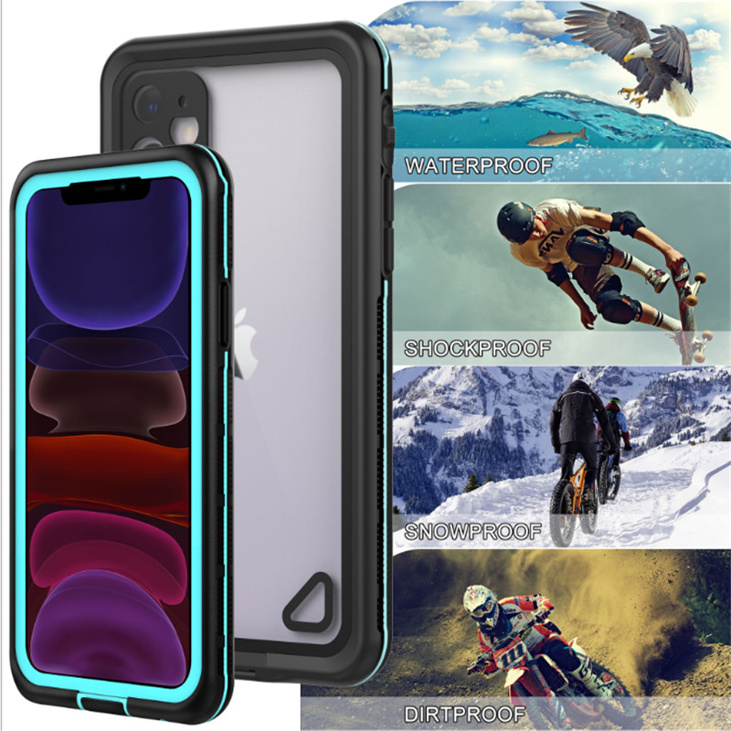 New pc+tpe+pet waterproof dustproof snowproof Phone Accessories Case for iphone 11( blue) transparent back cover