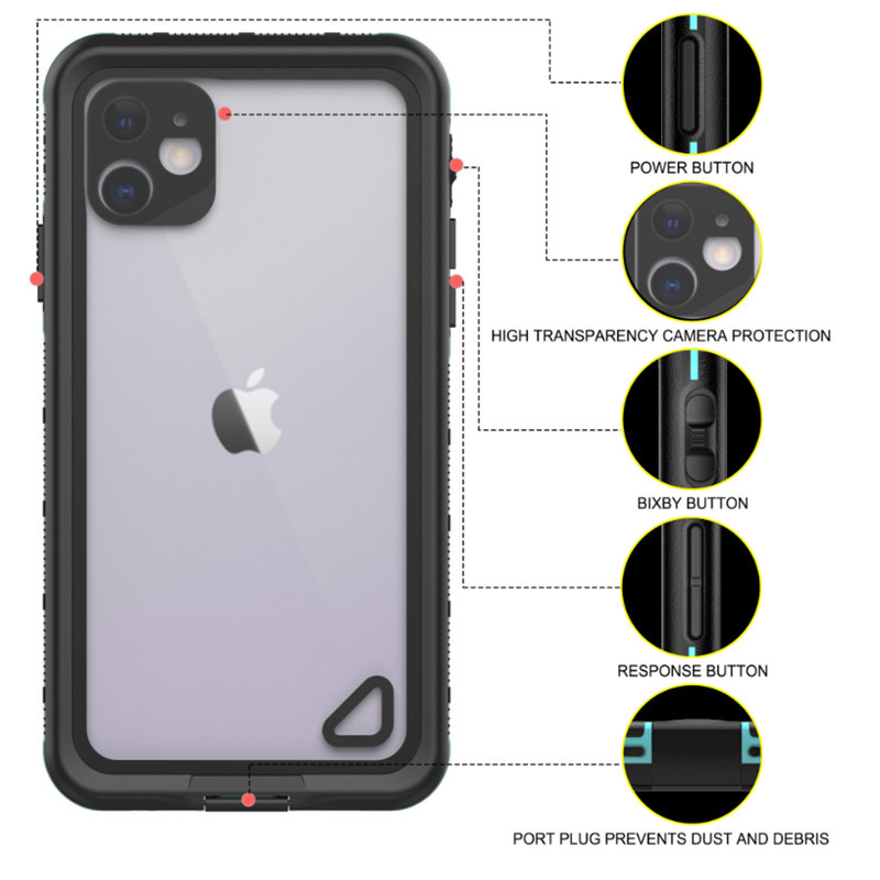 waterproof shockproof iphone 11 case underwater ipod case iphone 11 waterproof case ( black) with transparent back cover