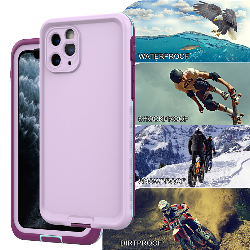 Iphone 11 pro case lifeproof beach proof phone case iphone pro waterproof case ( purple) with solid color back cover