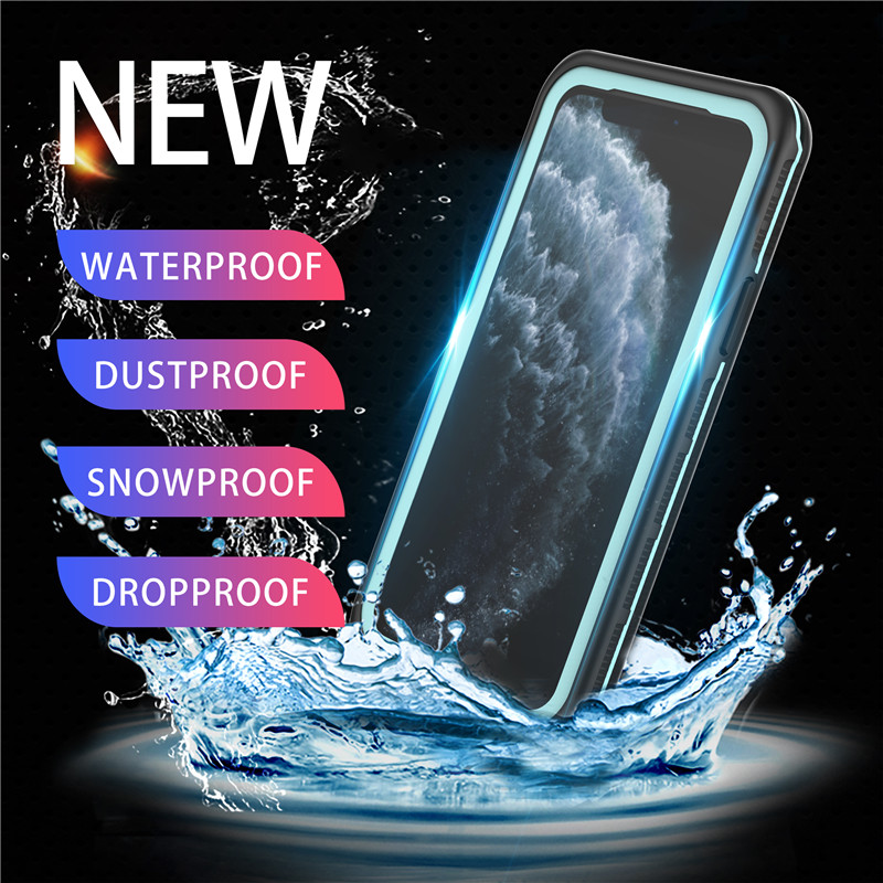 Waterproof cell phone accessories water resistant bag for phone submersible case for iphone 11 pro (blue) withsolid color back cover