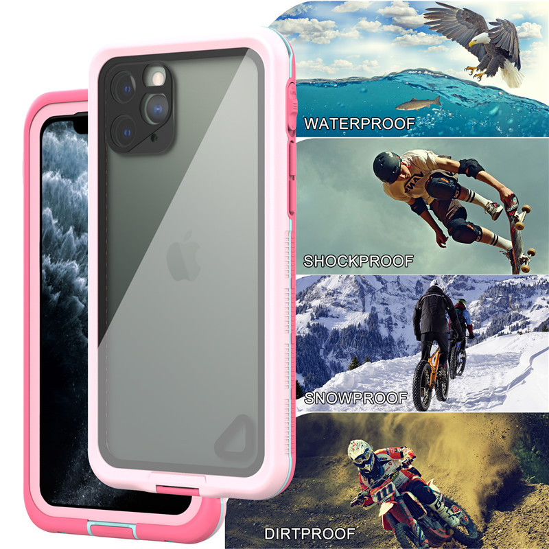 Iphone 11 pro lifeproof case wterproof phone purse best waterprooof puch for iphone 11 pro ( pink) with transparent back cover