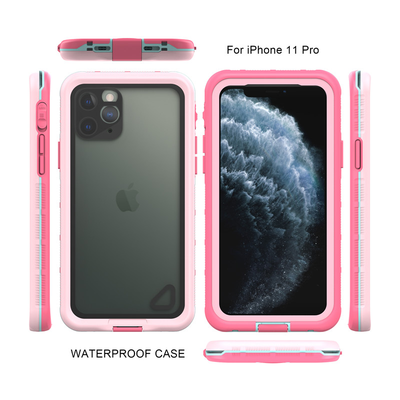 Iphone 11 pro lifeproof case wterproof phone purse best waterprooof puch for iphone 11 pro ( pink) with transparent back cover