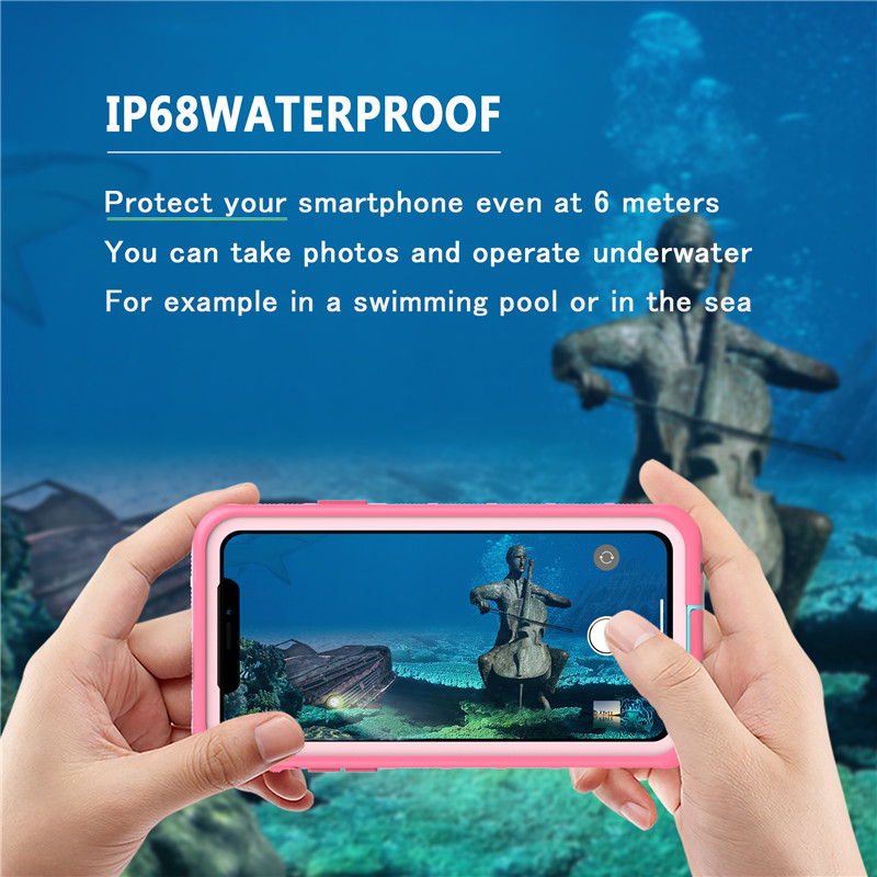 Best waterproof iphone case for snorkeling iphone 11 pro max waterproof underwater case lifeproof waterproof ( pink) with solid color back cover