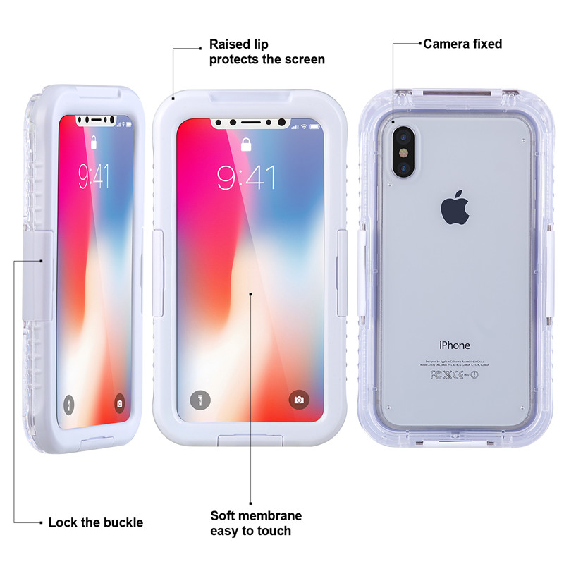 Water and shockproof iphone case waterproof case near me underwater phone camera case for iphone XS（ White )