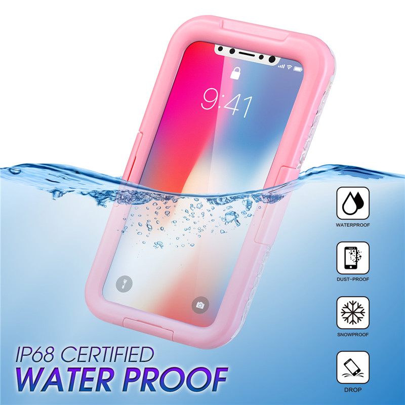 Iphone XR ip68 case waterproof phone wallet everything proof case ( Pink )